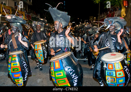 Unidentified Candombe drummers participate in the annual national festival of Uruguay Stock Photo