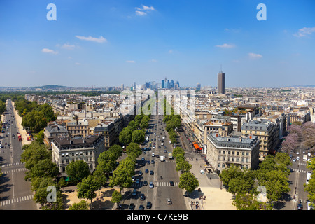 The Avenue Charles de Gaulle and La Defense, Paris. Stock Photo
