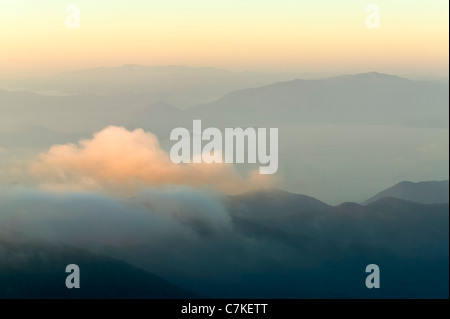 View toward Fontana Lake from Clingman's Dome just after sunrise in Great Smoky Mountains National Park. Stock Photo