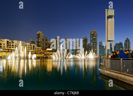 Dubai Fountains, the world's biggest light and water show, Business Bay district, Downtown Dubai, Dubai, United Arab Emirates Stock Photo