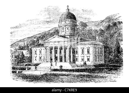 The State Capitol Building in Montpelier, Vermont, vintage engraved illustration. Trousset encyclopedia (1886 - 1891). Stock Photo