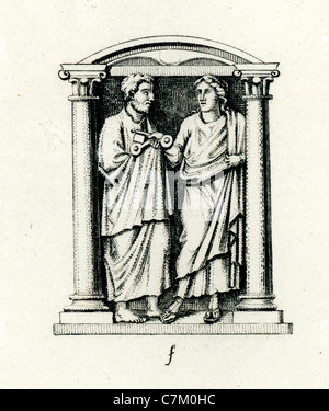 Early Christian symbolism. Illustration from a fourth century sarcophagus showing Jesus Christ giving Peter the keys to heaven Stock Photo