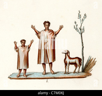 Early Christian symbolism. Illustration from the catacombs of Saint Callixtus showing the sacrifice of Abraham Stock Photo