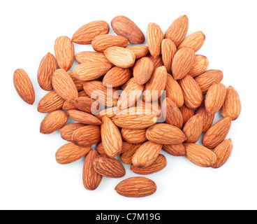 Heap of almonds isolated on white background Stock Photo