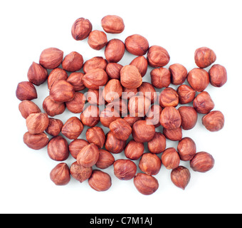 Pile of hazelnuts isolated on white background Stock Photo