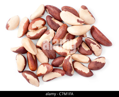 Heap of Brazil nuts isolated on white background Stock Photo