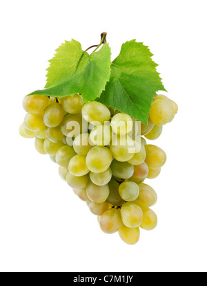 Bunch of fresh grapes and leaves isolated on white background Stock Photo