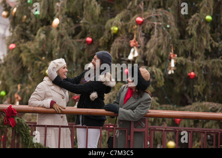 Women having fun for the holidays in the city