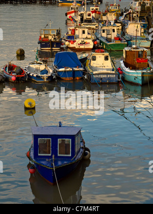 Fishing boats moored in Bridlington harbour. Stock Photo