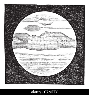 Planet Jupiter as viewed through a Telescope, vintage engraved illustration. Trousset encyclopedia (1886 - 1891). Stock Photo