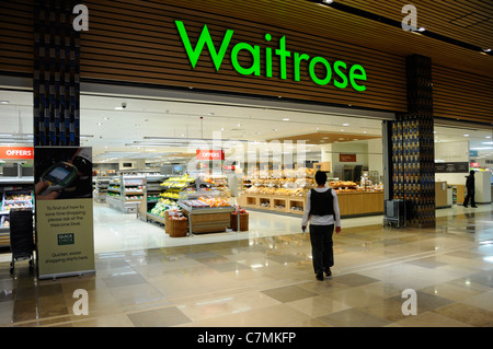 Waitrose food supermarket store front grocery shopping mall shopper access in Westfield shopping centre Stratford City East London Newham England UK Stock Photo