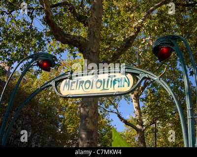 Classic Metro Sign at Bastille, Paris Stock Photo