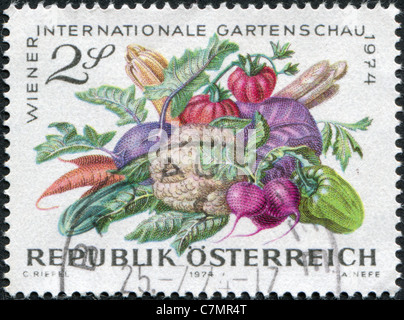 AUSTRIA - 1974: A stamp printed in Austria, devoted to the International Garden Show, Vienna, shown Vegetables Stock Photo