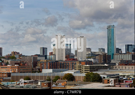 Skyline of Birmingham city centre where Radisson Blu Hotel is visible on the far right as viewed from Digbeth. Stock Photo