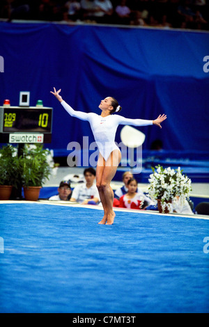 Dominique Moceanu (USA) competing at the 1998 Goodwill Games. Stock Photo