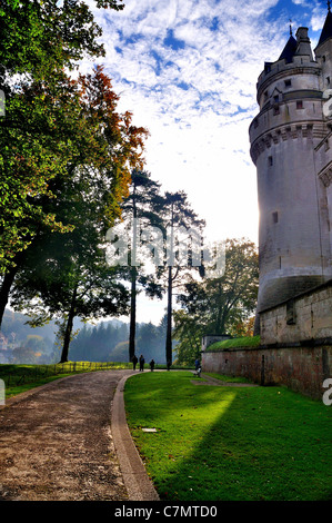 Path leading round the castle to the main entrance to the main tower at Château de Pierrefonds Pierrefonds Picardy Stock Photo