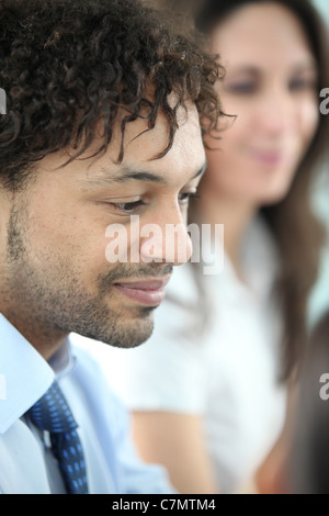 Closeup of a smiling man with stubble Stock Photo