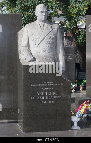 Grave of Soviet admiral Gordey Levchenko at Novodevichy Monastery in Moscow, Russia Stock Photo