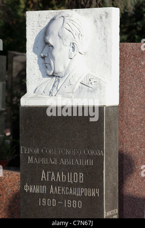 Grave of Soviet Air Marshal Filipp Aleksandrovich Agaltsov (1900-1980) at Novodevichy Cemetery in Moscow, Russia Stock Photo