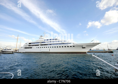 Luxury yacht Lady Moura at Porto di Centro, main harbour in Palma, Palme de Mallorca, Balearic Islands, Spain, Europe Stock Photo
