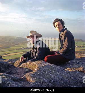 DONOVAN (at right) and friend Gypsy Dave on Dartmoor for a BBC TV programme about 1966. Photo Tony Gale Stock Photo
