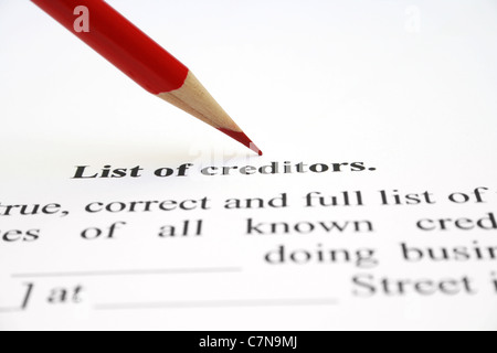 List of creditors Stock Photo