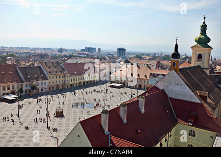 Aerial view of Sibiu old town. The history of Hermannstadt reaches