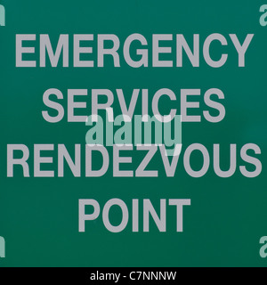 Emergency Services Rendezvous Point Sign uk airport Signs Stock Photo