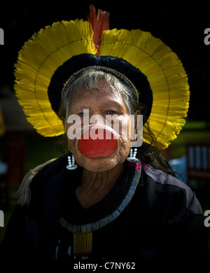 Indian Chief Raoni at the 'Chateau de Cheverny', Portrait of Indian Chief Stock Photo