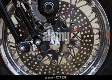 Front Wheel Assembly  Classic Motorcycle Parts, Detail, Construction, Close-ups Stock Photo