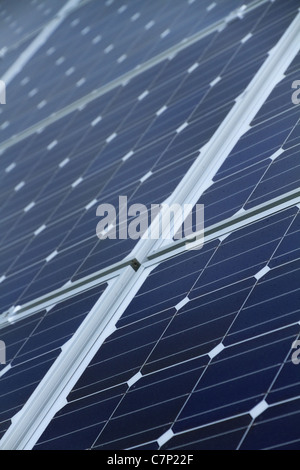 Close-in detail shot of a roof-mounted Photovoltaic (PV) Solar Panel Lewes, East Sussex, UK. Stock Photo