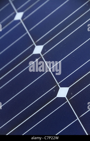 Close-in detail shot of a roof-mounted Photovoltaic (PV) Solar Panel Lewes, East Sussex, UK. Stock Photo