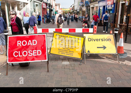 Road closed and diversion signs in Bury St Edmunds in September 2011 Stock Photo