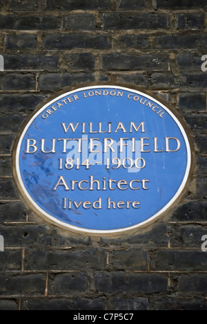 greater london council blue plaque marking a home of architect william butterfield, bedford square, london