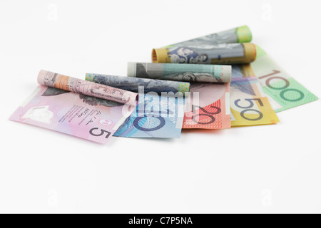 Sequence of Partly Rolled Australian Notes Stock Photo