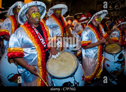 Candombe drummers in the Montevideo annual Carnaval , Stock Photo