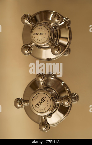 Tap on an old fashioned shower unit labeled "cold spray Stock Photo - Alamy