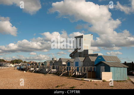 Longbeach Beach Whitstable Kent England beach huts coastal town north Kent coast on the Thames estuary Stock Photo
