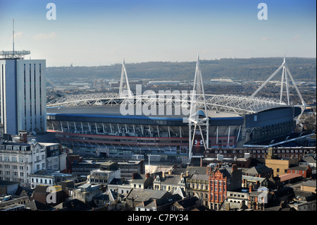 An elevated view of the Millennium Stadium in the Welsh city of Cardiff, S. Wales UK Stock Photo