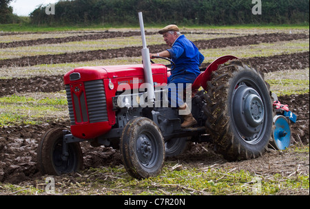 Tractor ploughing in the British Countryside Stock Photo