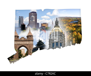 The state of Connecticut in a montage isolated over white. Stock Photo
