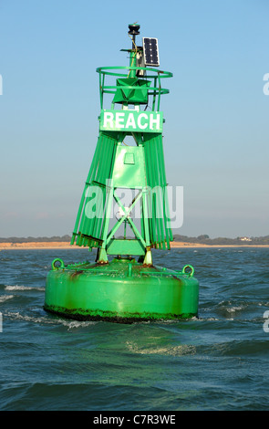 The Reach Buoy marking the starboard side of the channel as the Solent adjoins Southampton Water. IALA region A navigational mar Stock Photo