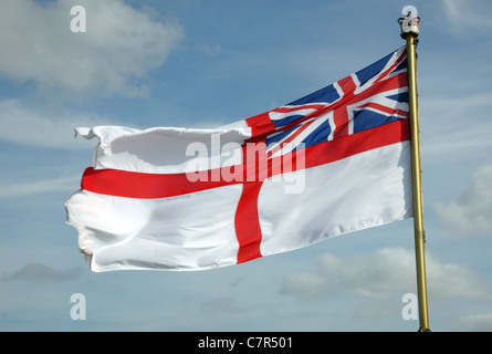 The Royal Navy White Ensign as flown from all Royal Navy warships. Stock Photo