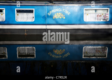 Colourful canal barges at Govilon Wharf, Monmouthshire & Brecon Canal, Govilon, Near Abergavenny, Monmouthshire, South Wales Stock Photo