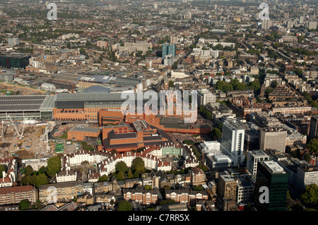 St Pancras Station and the British Library from the air. Stock Photo