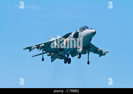 Aircraft AV-8B Harrier Plus taking part in an exhibition on the 4th airshow of Cadiz Stock Photo