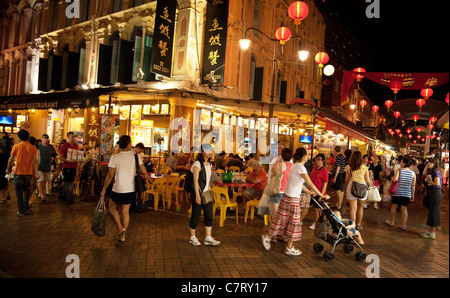 Street scene at night, Chinatown, Singapore asia Stock Photo