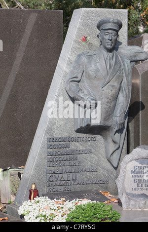 Grave of Soviet Air Marshal Vladimir Sudets at Novodevichy Cemetery in Moscow, Russia Stock Photo