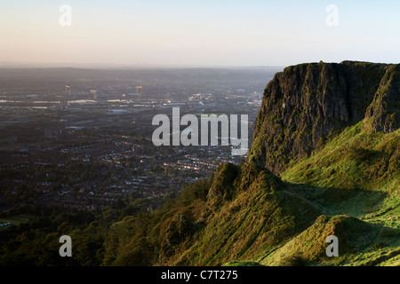 early morning view from top of Cave Hill overlooking McArts fort and Belfast, Belfast, Northern Ireland, UK Stock Photo