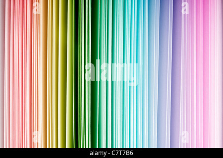 Rainbow color spectrum of thick paper ends, from red to purple Stock Photo